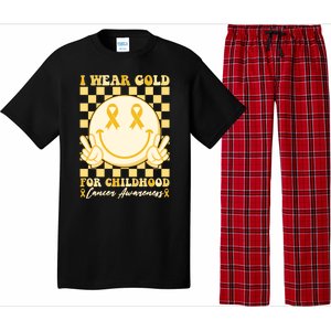 Retro Emoji Smiley I Wear Gold For Childhood Cancer Awareness Pajama Set