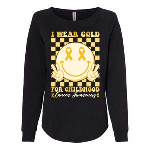 Retro Emoji Smiley I Wear Gold For Childhood Cancer Awareness Womens California Wash Sweatshirt