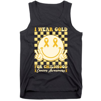 Retro Emoji Smiley I Wear Gold For Childhood Cancer Awareness Tank Top