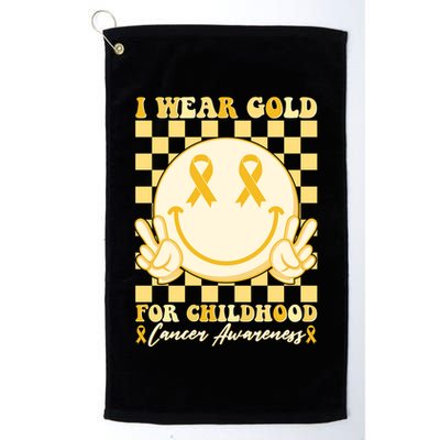 Retro Emoji Smiley I Wear Gold For Childhood Cancer Awareness Golf Towel