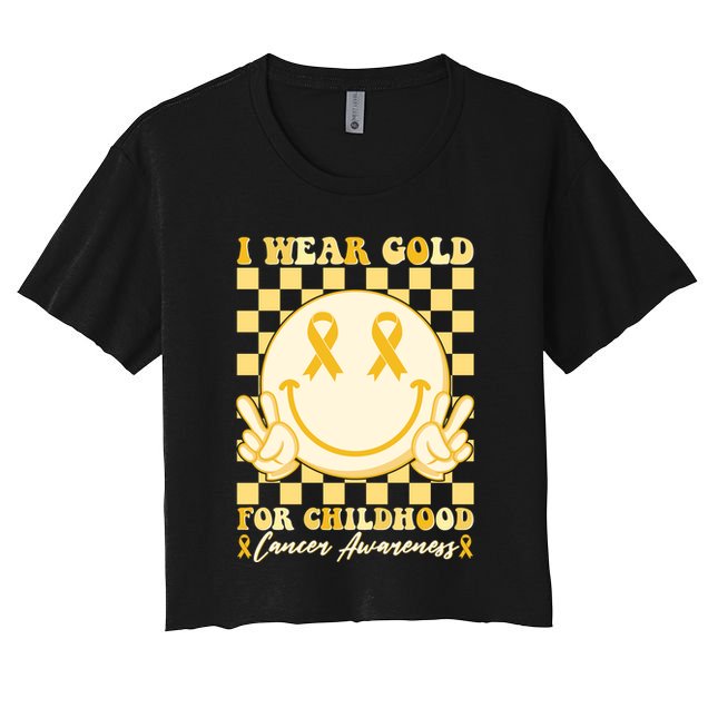 Retro Emoji Smiley I Wear Gold For Childhood Cancer Awareness Crop Top