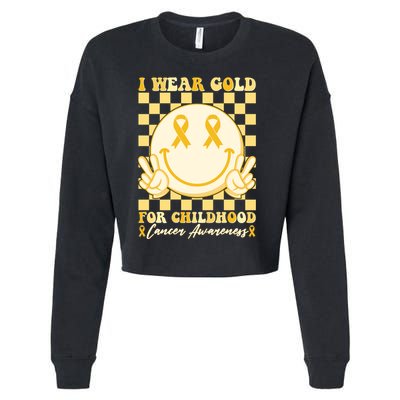 Retro Emoji Smiley I Wear Gold For Childhood Cancer Awareness Cropped Pullover Crew
