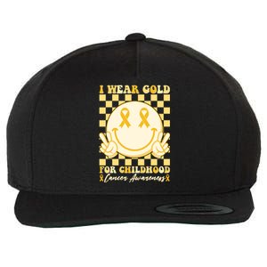 Retro Emoji Smiley I Wear Gold For Childhood Cancer Awareness Wool Snapback Cap