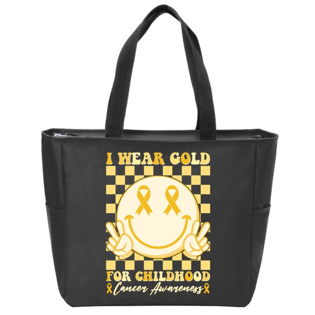 Retro Emoji Smiley I Wear Gold For Childhood Cancer Awareness Zip Tote Bag