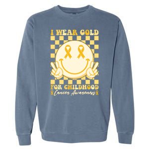 Retro Emoji Smiley I Wear Gold For Childhood Cancer Awareness Garment-Dyed Sweatshirt