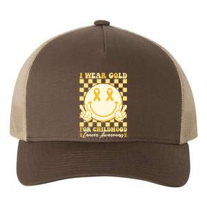 Retro Emoji Smiley I Wear Gold For Childhood Cancer Awareness Yupoong Adult 5-Panel Trucker Hat