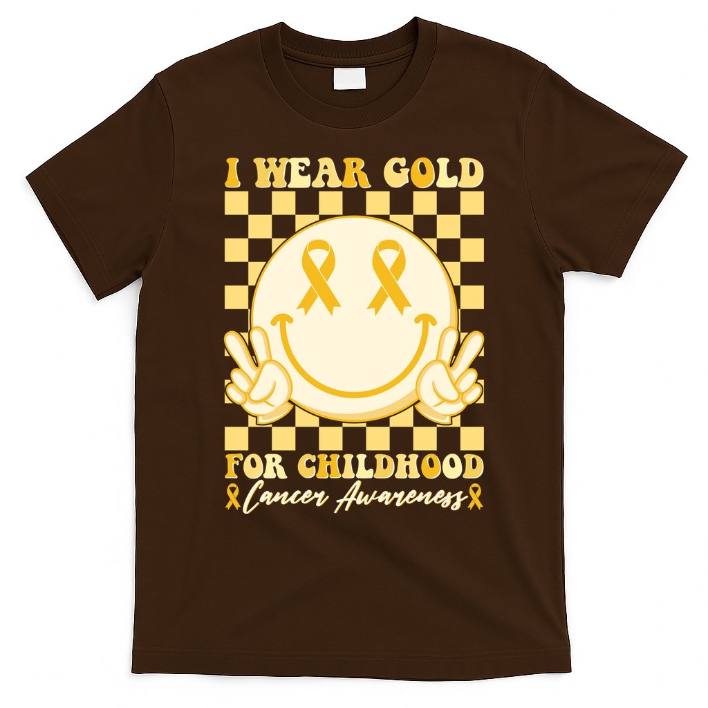 Retro Emoji Smiley I Wear Gold For Childhood Cancer Awareness T-Shirt