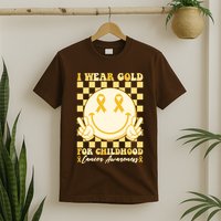 Retro Emoji Smiley I Wear Gold For Childhood Cancer Awareness T-Shirt