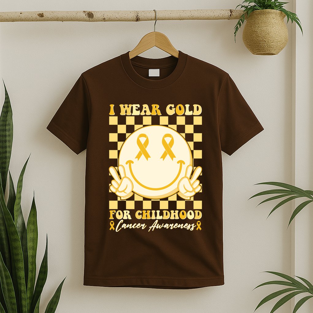 Retro Emoji Smiley I Wear Gold For Childhood Cancer Awareness T-Shirt