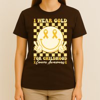 Retro Emoji Smiley I Wear Gold For Childhood Cancer Awareness T-Shirt