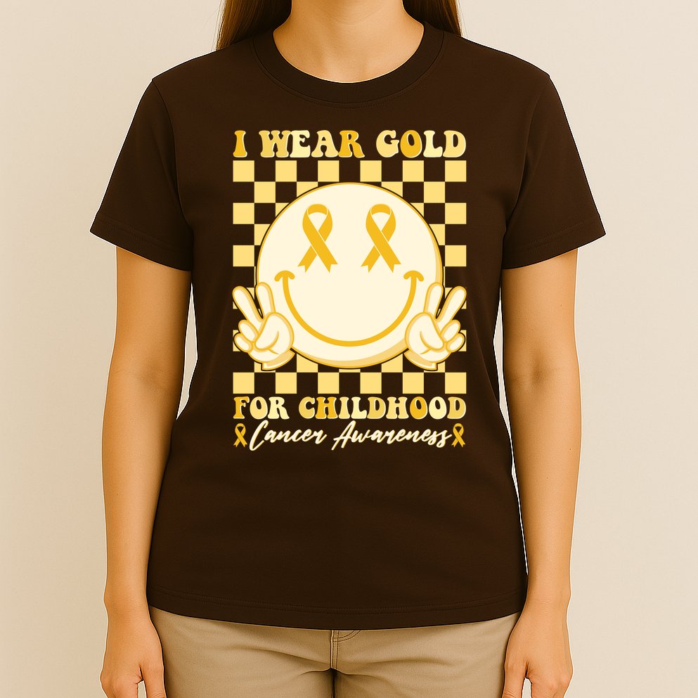 Retro Emoji Smiley I Wear Gold For Childhood Cancer Awareness T-Shirt