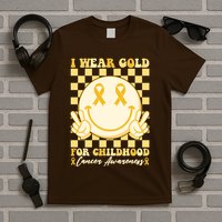 Retro Emoji Smiley I Wear Gold For Childhood Cancer Awareness T-Shirt