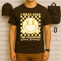 Retro Emoji Smiley I Wear Gold For Childhood Cancer Awareness T-Shirt
