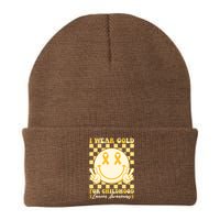 Retro Emoji Smiley I Wear Gold For Childhood Cancer Awareness Knit Cap Winter Beanie