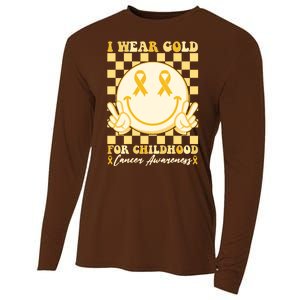 Retro Emoji Smiley I Wear Gold For Childhood Cancer Awareness Cooling Performance Long Sleeve Crew