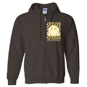 Retro Emoji Smiley I Wear Gold For Childhood Cancer Awareness Full Zip Hoodie