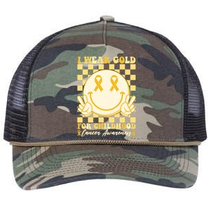 Retro Emoji Smiley I Wear Gold For Childhood Cancer Awareness Retro Rope Trucker Hat Cap