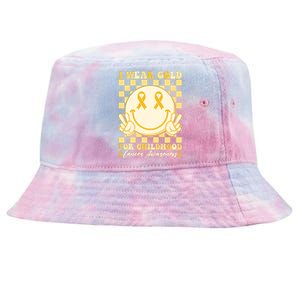 Retro Emoji Smiley I Wear Gold For Childhood Cancer Awareness Tie-Dyed Bucket Hat