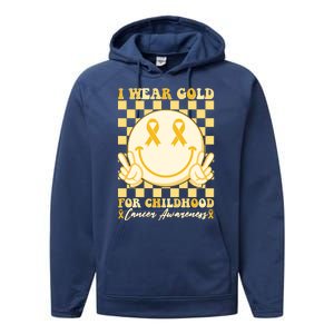 Retro Emoji Smiley I Wear Gold For Childhood Cancer Awareness Performance Fleece Hoodie