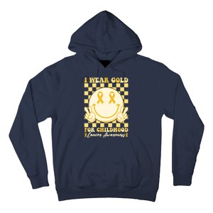 Retro Emoji Smiley I Wear Gold For Childhood Cancer Awareness Hoodie