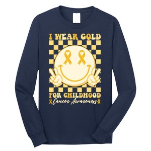 Retro Emoji Smiley I Wear Gold For Childhood Cancer Awareness Long Sleeve Shirt