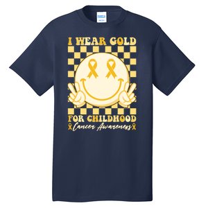 Retro Emoji Smiley I Wear Gold For Childhood Cancer Awareness Tall T-Shirt