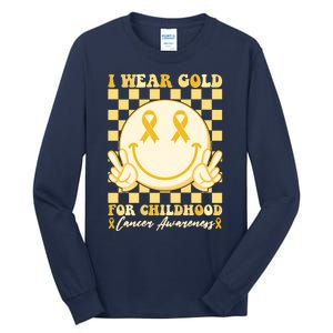 Retro Emoji Smiley I Wear Gold For Childhood Cancer Awareness Tall Long Sleeve T-Shirt