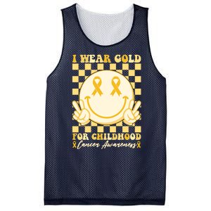 Retro Emoji Smiley I Wear Gold For Childhood Cancer Awareness Mesh Reversible Basketball Jersey Tank