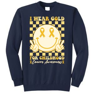 Retro Emoji Smiley I Wear Gold For Childhood Cancer Awareness Tall Sweatshirt