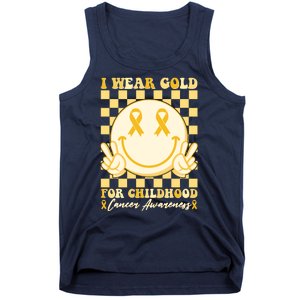 Retro Emoji Smiley I Wear Gold For Childhood Cancer Awareness Tank Top