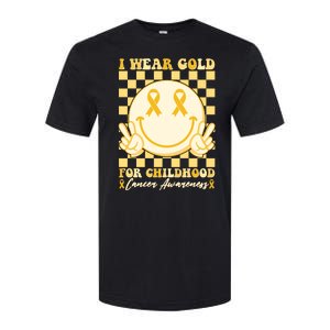 Retro Emoji Smiley I Wear Gold For Childhood Cancer Awareness Softstyle CVC T-Shirt