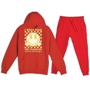 Retro Emoji Smiley I Wear Gold For Childhood Cancer Awareness Premium Hooded Sweatsuit Set