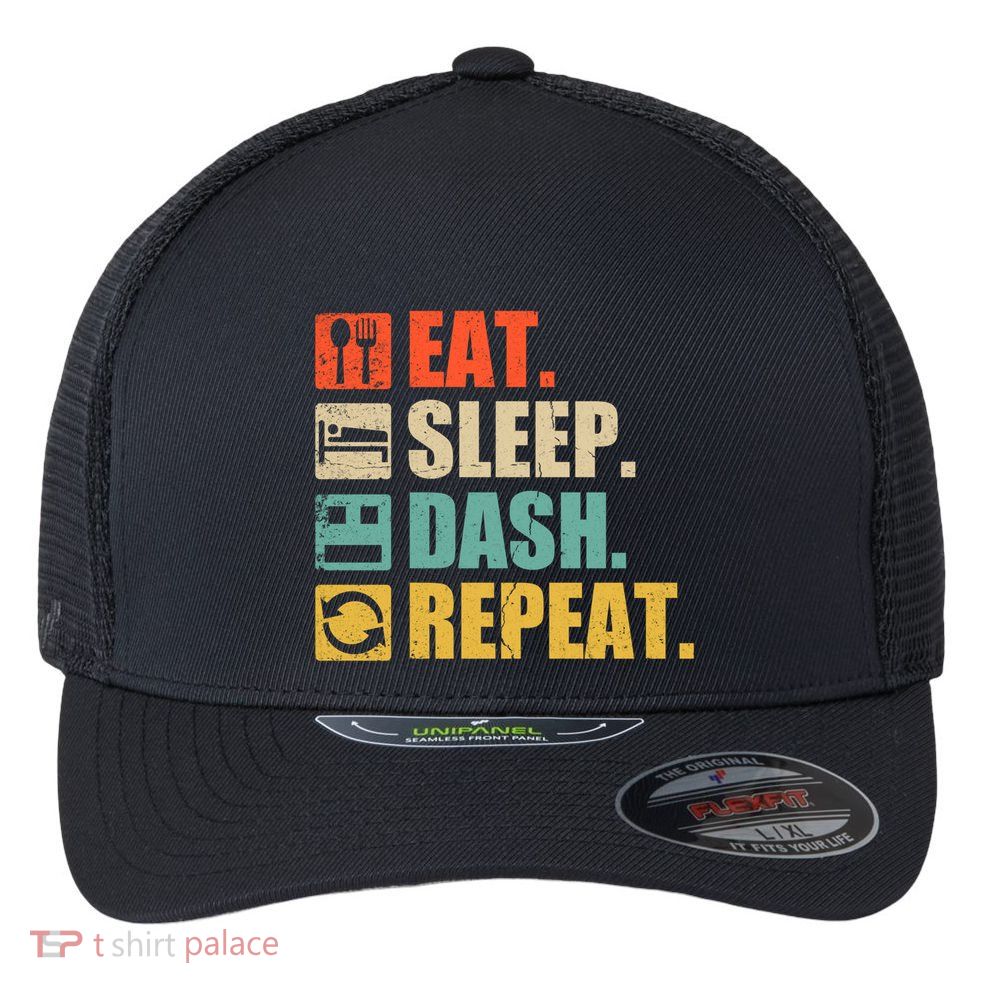 Retro Eat Sleep Dash Repeat Video Game Gift Flexfit Unipanel Trucker Cap