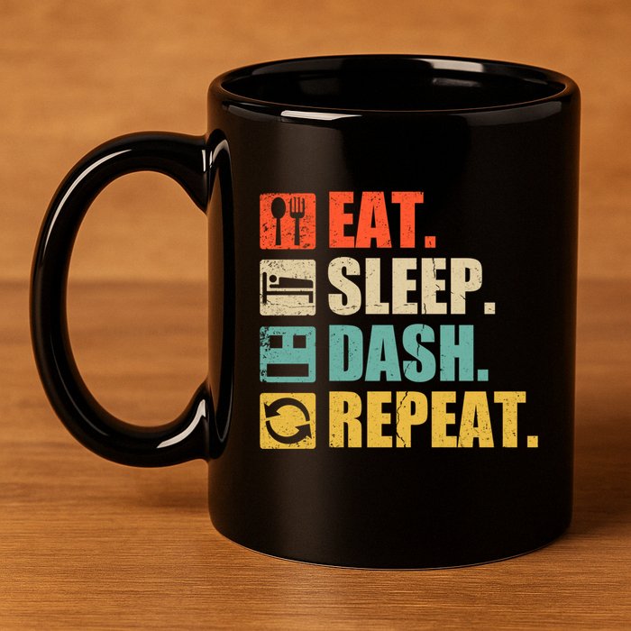Retro Eat Sleep Dash Repeat Video Game Gift 11oz C Handle Ceramic Mug