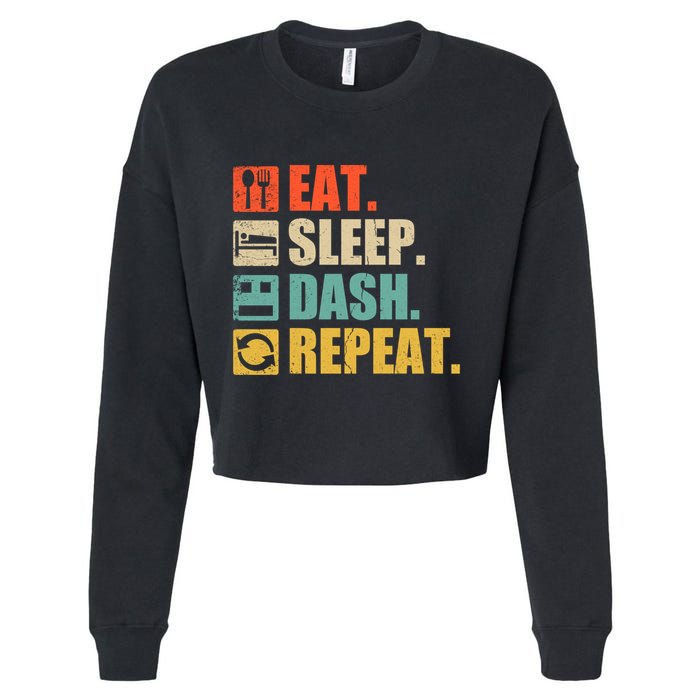 Retro Eat Sleep Dash Repeat Video Game Gift Cropped Pullover Crew