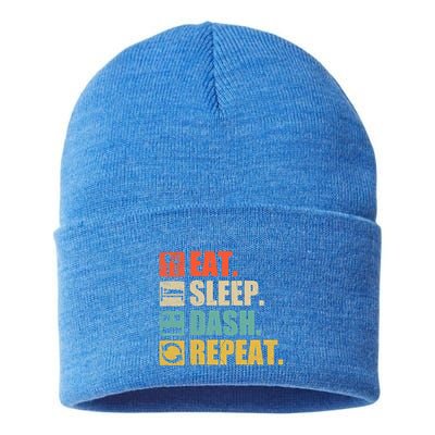Retro Eat Sleep Dash Repeat Video Game Gift Sustainable Knit Beanie