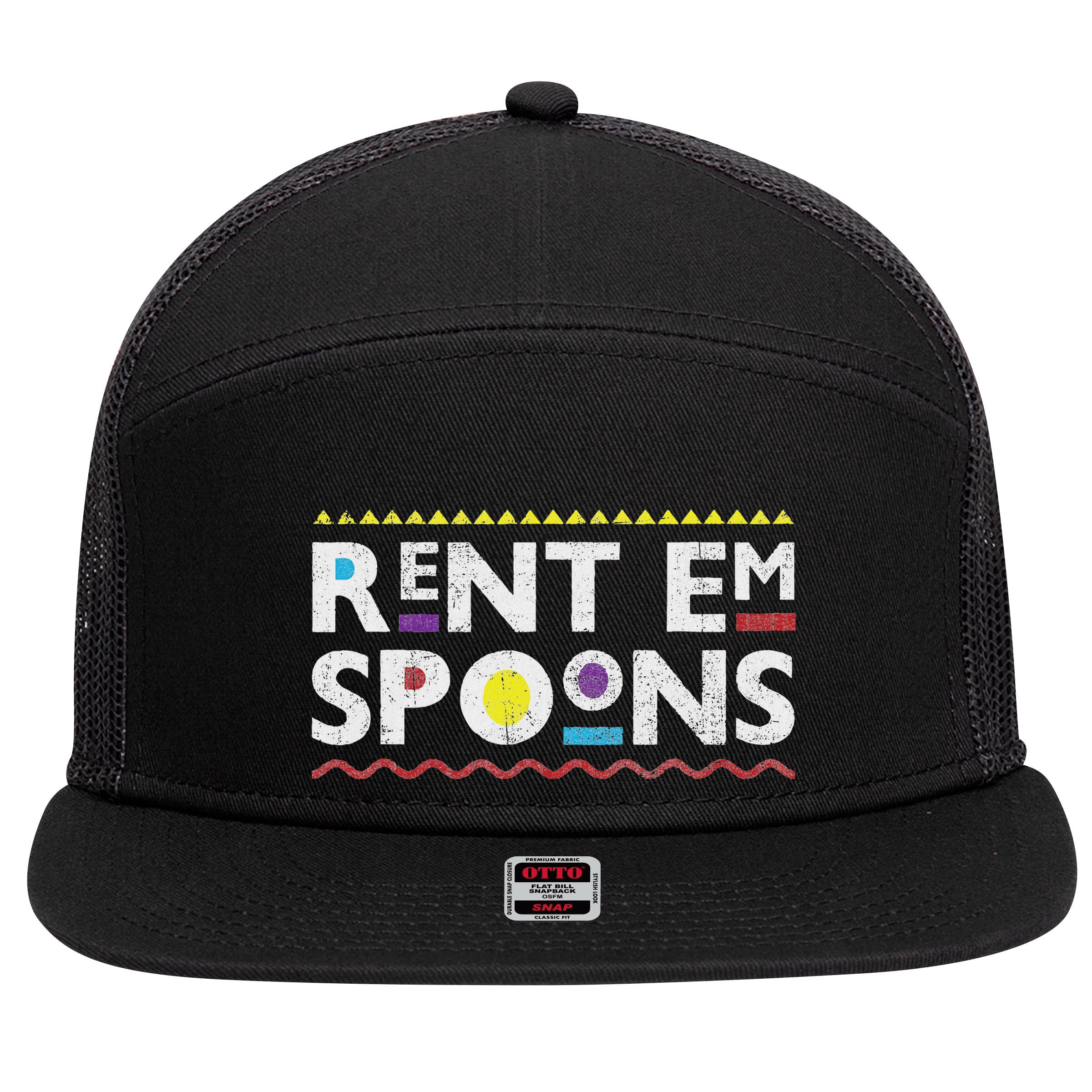 Rent Em Spoons 90S Style African 7 Panel Mesh Trucker Snapback Hat