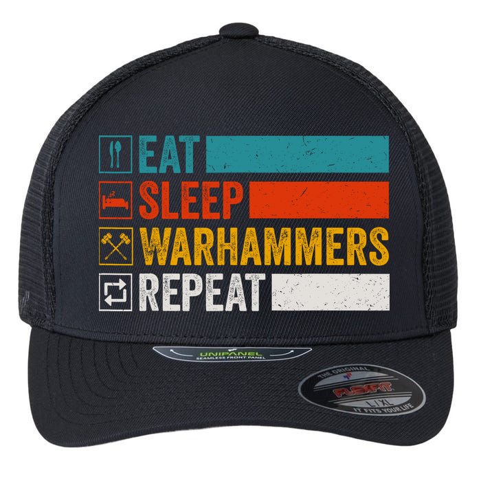 Retro Eat Sleep Warhammers Repeat Funny Gamer Video Gaming Flexfit Unipanel Trucker Cap