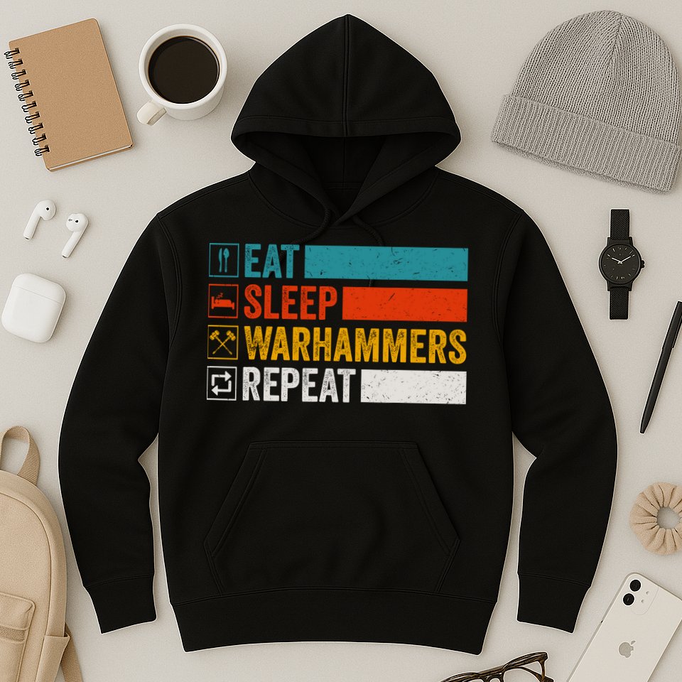 Retro Eat Sleep Warhammers Repeat Funny Gamer Video Gaming Hoodie