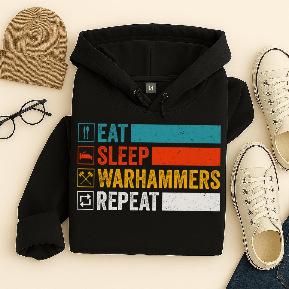 Retro Eat Sleep Warhammers Repeat Funny Gamer Video Gaming Hoodie