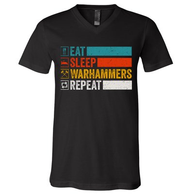 Retro Eat Sleep Warhammers Repeat Funny Gamer Video Gaming V-Neck T-Shirt