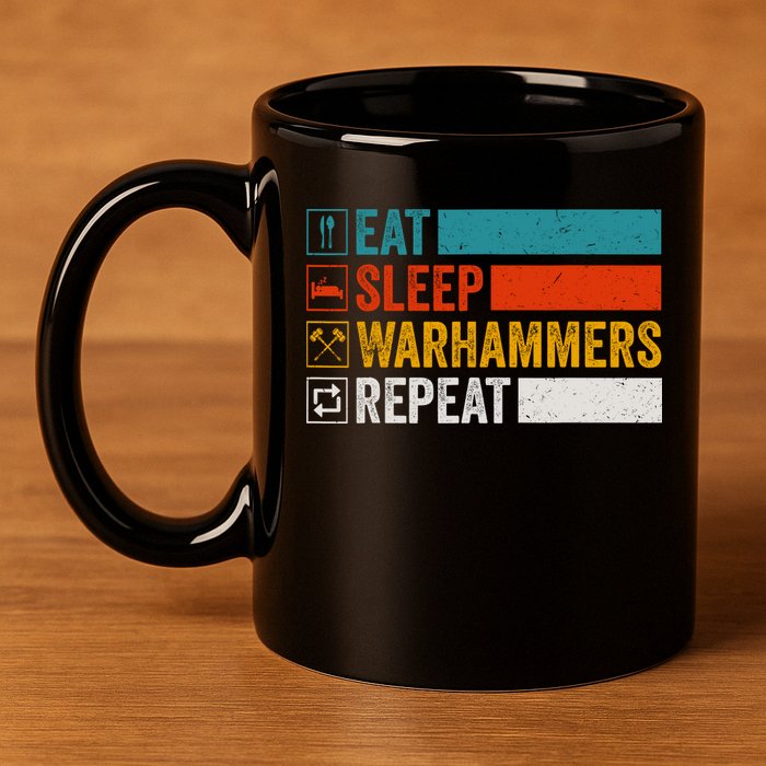 Retro Eat Sleep Warhammers Repeat Funny Gamer Video Gaming 11oz C Handle Ceramic Mug