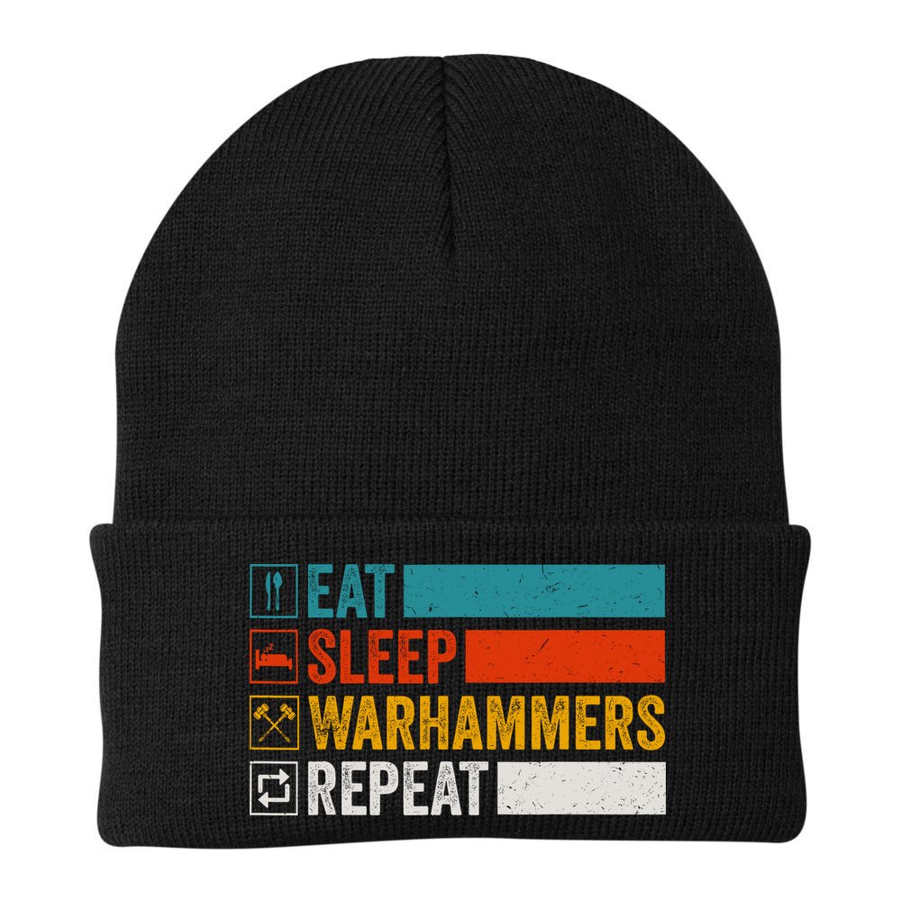 Retro Eat Sleep Warhammers Repeat Funny Gamer Video Gaming Beanie