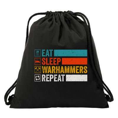 Retro Eat Sleep Warhammers Repeat Funny Gamer Video Gaming Drawstring Bag