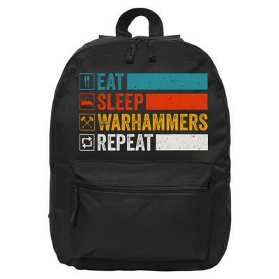 Retro Eat Sleep Warhammers Repeat Funny Gamer Video Gaming 16 in Basic Backpack