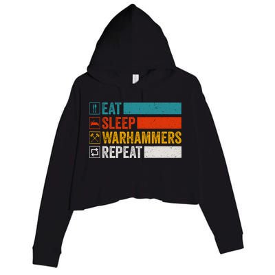 Retro Eat Sleep Warhammers Repeat Funny Gamer Video Gaming Crop Fleece Hoodie