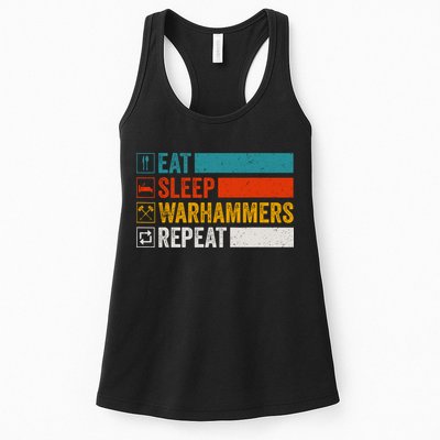 Retro Eat Sleep Warhammers Repeat Funny Gamer Video Gaming Womens Tank Top