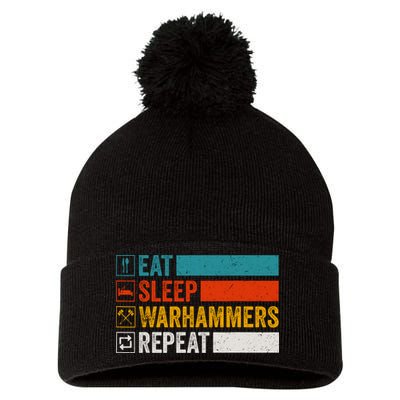 Retro Eat Sleep Warhammers Repeat Funny Gamer Video Gaming Pom Pom 12in Knit Beanie