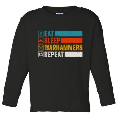 Retro Eat Sleep Warhammers Repeat Funny Gamer Video Gaming Toddler Long Sleeve Shirt