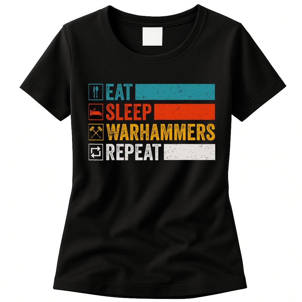Retro Eat Sleep Warhammers Repeat Funny Gamer Video Gaming Womens T-Shirt